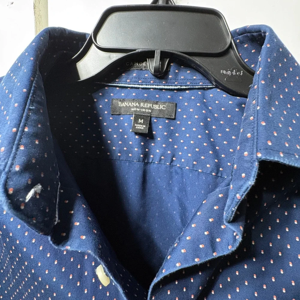 Banana Republic Mens Shirt Lot 6 Medium Blue Red Plaid Dot Cotton Non-Iron